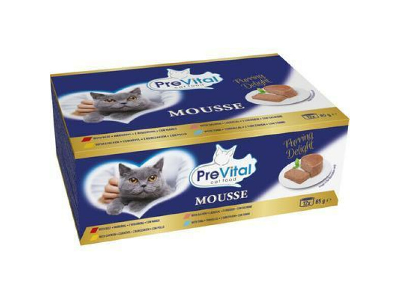 KONZERVA MAČKA PREVITAL HOVÄDZIA,KURA,TUNIAK,LOSOS 12x85g